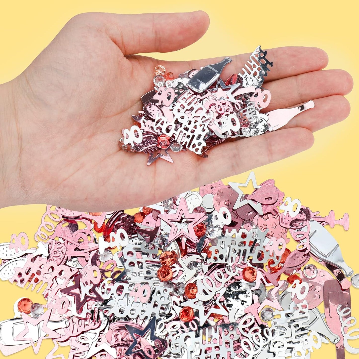 40ste Verjaardag Confetti Set - Schitterend Roségoud & Zilver Thema - Luxe Tafeldecoratie - Unisex Design Geschikt voor Vrouw & Man - Feestelijke Versiering voor Jubileum - Decoratieve Confettimix voor Verjaardagsfeest