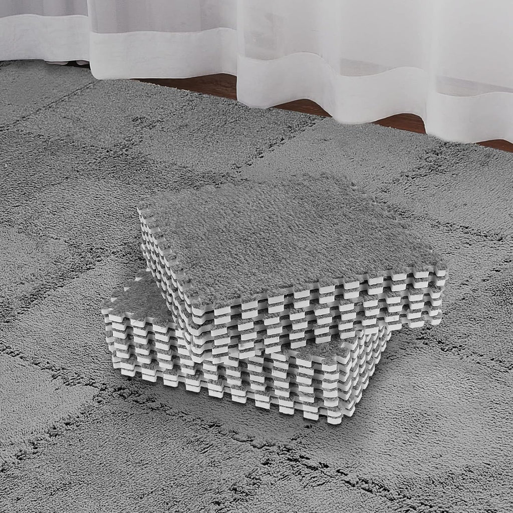 50 Stuks Grijze In Elkaar Grijpende Tapijttegels – 30x30cm EVA Foam & Pluche Vloermatten – Zachte Vierkante Tegels Met Rand – Antislip Vloerkleden Voor Woonkamer Slaapkamer Speelkamer Kantoor – Herbruikbaar & Comfortabel
