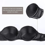 Dobreva - Dames Strapless Push-Up Bh – Bandeau Bh – Met Beugel – Kant Voorzijde – Ademend Mesh Zijkanten – Inclusief Afneembare Transparante Bandjes – Maat 75B