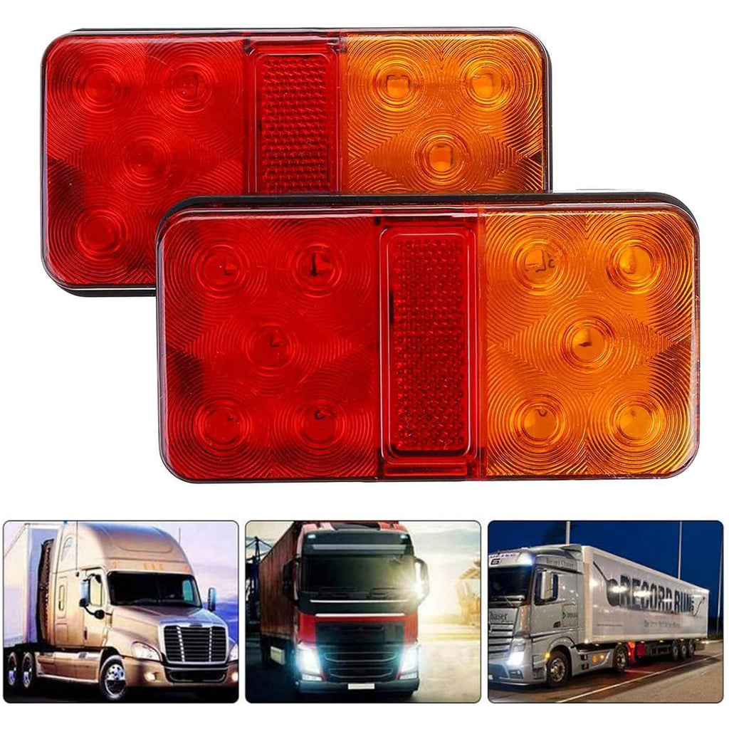 Universele LED Achterlichten Set - 12V Remlichten voor Aanhangwagen, Vrachtwagen & Bestelwagen - Heldere 10 LEDs per Licht - Rood & Oranje - Duurzaam & Energiezuinig
