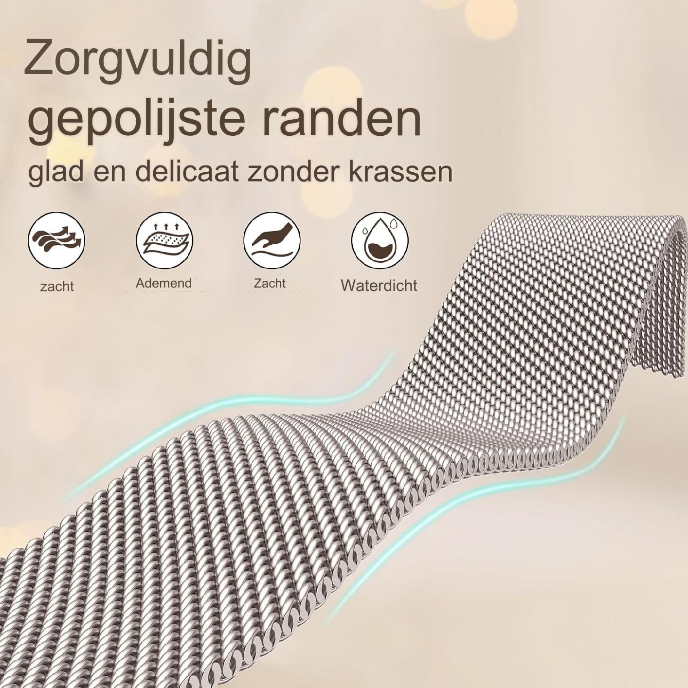 Verstelbare Roestvrijstalen Milanese Band voor Apple Watch - Dubbele Magnetische Sluiting - Universeel Compatibel met Apple Watch - 38mm, 40mm, 41mm - Starlight - Comfortabel, Zweetbestendig en Hoogwaardig Ontwerp