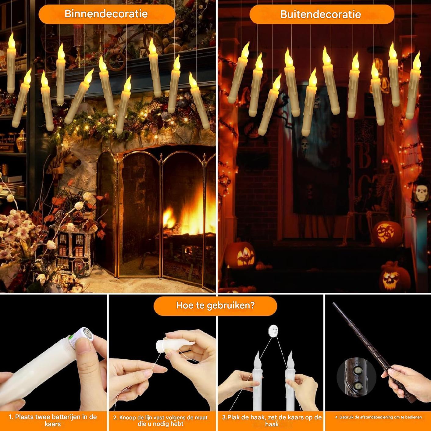 Zwevende LED Kaarsen - 20  Stuks - Met Magische Toverstok Afstandsbediening - Flickerend Warm Licht - Flameloos - Voor Harry Potter Feest, Kerst, Halloween, Bruiloft & Kamerdecoratie