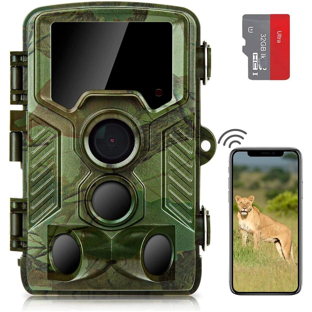Coolife Wildlife Camera WiFi 4K 32MP Wildlife Camera met Bewegingsdetector Nachtzicht 125° Detectiehoek Activeringssnelheid 0.1s Wildlife Camera met 32GB Geheugenkaart