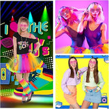 80s Verkleedkostuum Voor Vrouwen - Neon Accessoires Set Uit De Jaren 80 - Regenboog Tutu Rok, Beenwarmers, Handschoenen, Bril, Oorbellen, Armband, Ketting - Retro Party Kostuum - Dansoutfit Volwassenen - Halloween/ Feest - Pull On Sluiting