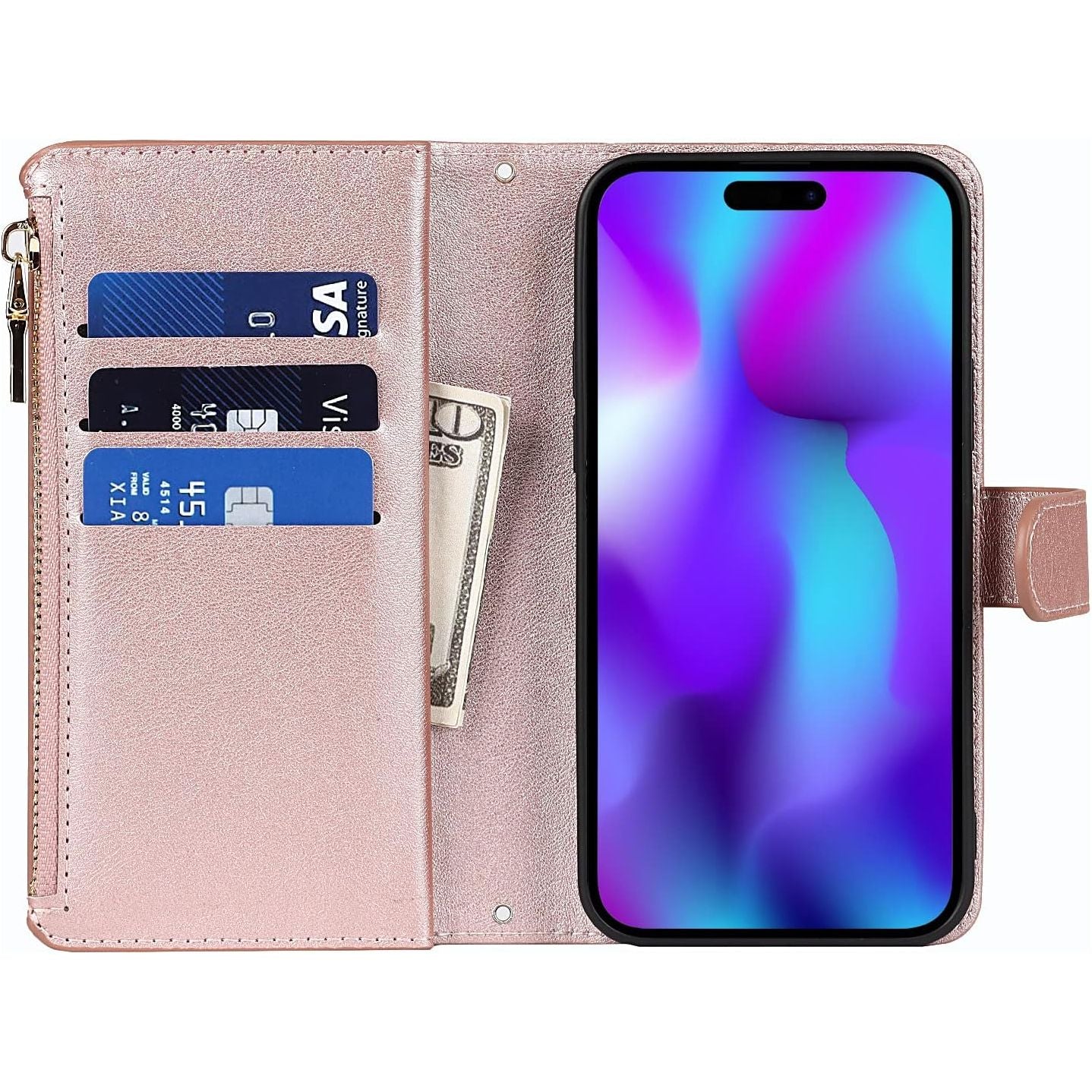Mobiele Telefoonketting iPhone 14 Pro (6.1 Inch) Hoesje met Riem - Mobiele Telefoon Hoesje iPhone 14 Pro - Flip Leren Portemonnee Hoesje - [9 Kaartsleuven] [Magnetische Sluiting] - Flip Hoesje Beschermhoes voor iPhone 14