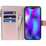 Mobiele Telefoonketting iPhone 14 Pro (6.1 Inch) Hoesje met Riem - Mobiele Telefoon Hoesje iPhone 14 Pro Max - Flip Leren Portemonnee Hoesje - [9 Kaartsleuven] [Magnetische Sluiting] - Flip Hoesje Beschermhoes voor iPhone 14