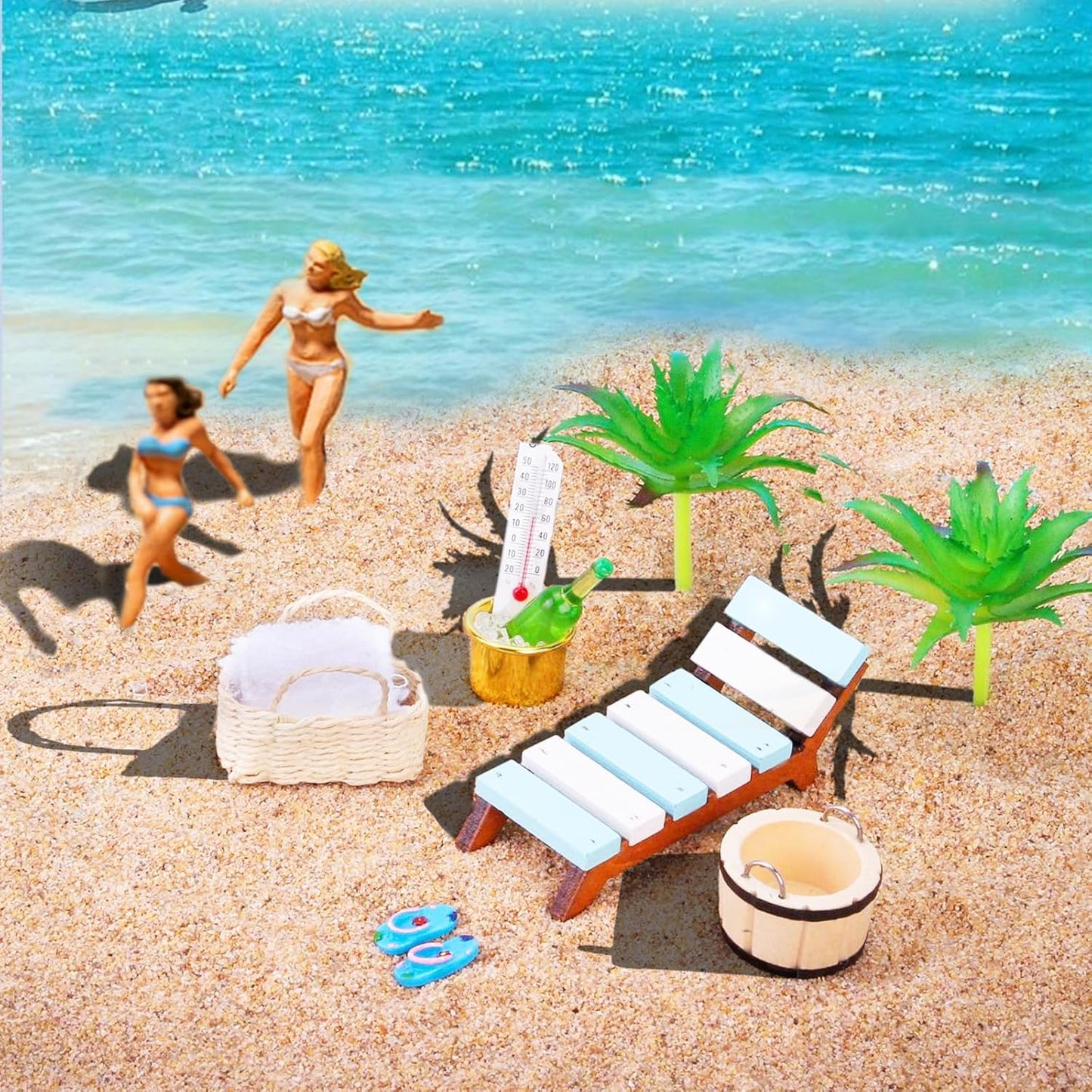 Miniatuur Sauna Accessoires Set - 11-Delige Wellness Deco Accessoires - Spa, Sauna, Wellness Cadeaukaart Idee - Miniatuur Lounger, Handdoek, Houten Ton, Emmer, Kunstplanten - Perfect Voor DIY Landschapsdecoratie En Cadeauverpakkingen
