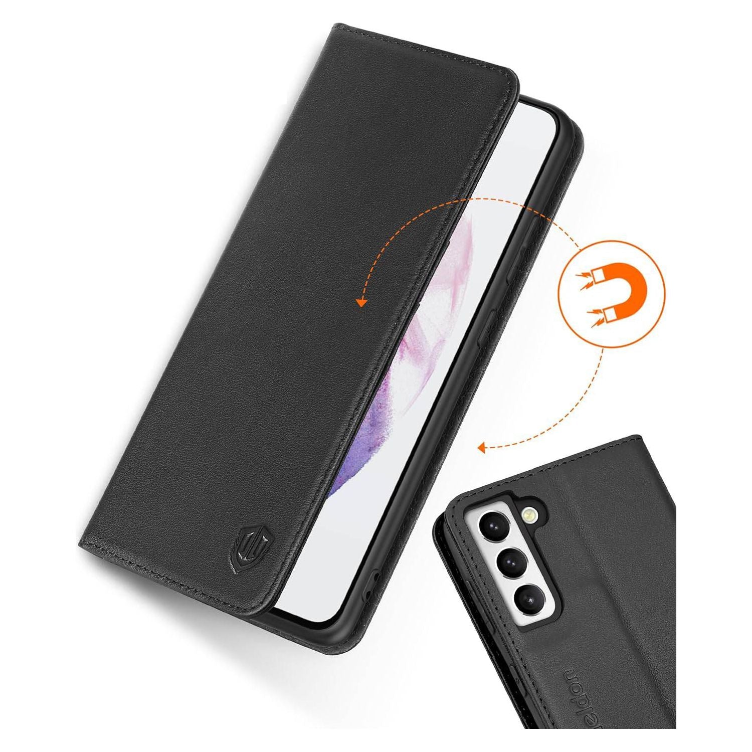 Shieldon - Mobiele Portemonnee Hoesje Galaxy S21 - Echt Lederen RFID Blokkering - Kaartsleuven en Stand - Zwart