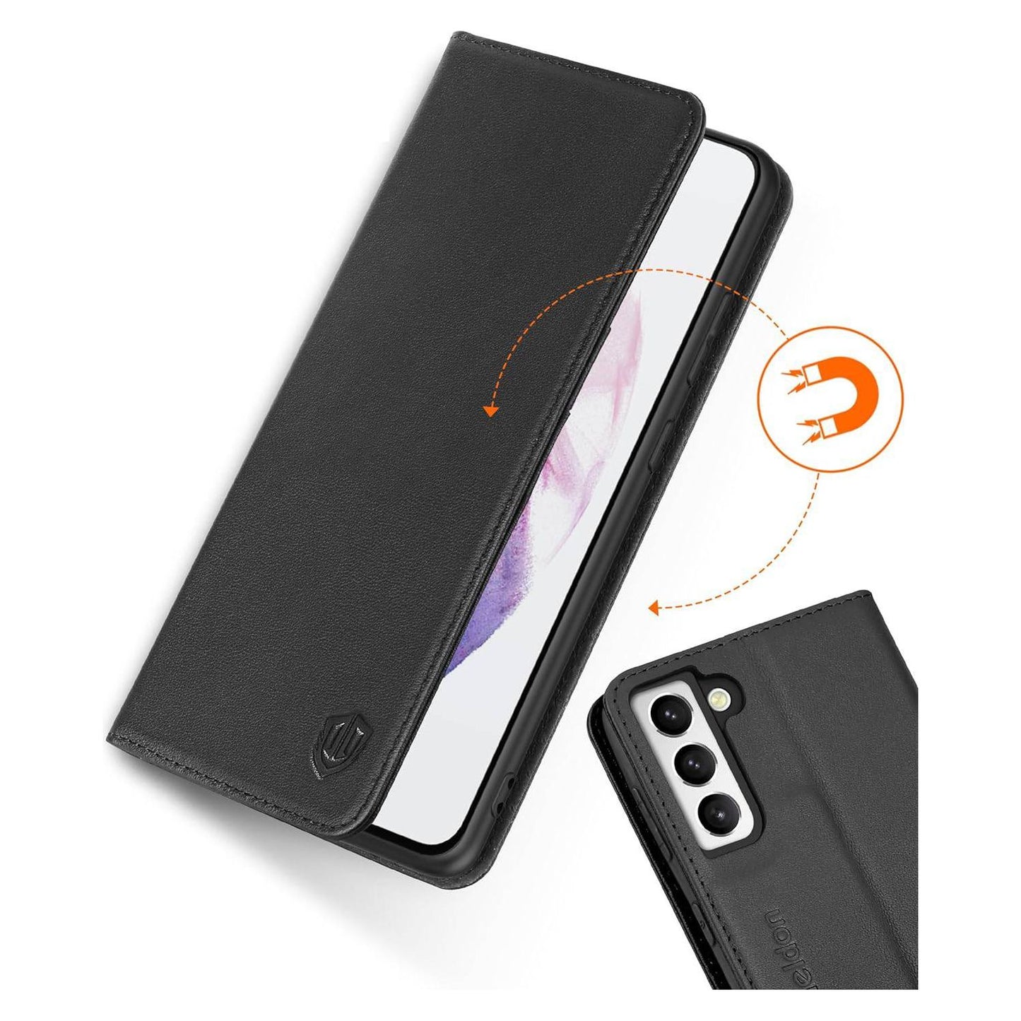 Shieldon - Mobiele Portemonnee Hoesje Galaxy S21 - Echt Lederen RFID Blokkering - Kaartsleuven en Stand - Zwart