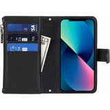 iPhone 13 Mini Hoesje Met Lanyard - iPhone 13 Mini Case - Flip Wallet Lederen Hoes - 9 Kaartsleuven - Dubbele Magnetische Sluiting - Beschermende Cover Voor iPhone 13 Mini - Zwart - Shockproof TPU Beschermhoes