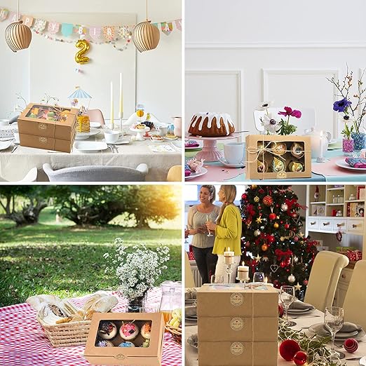 15-Pack Luxe Cupcake Dozen met Venster - Perfect voor Gebak en Muffins - Inclusief Kartonnen Inzetstukken en Bedankt Stickers - Duurzaam en Stijlvol Ontwerp