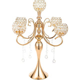 5-Armige - Gouden - Kandelaar - Kristallen - Tafeldecoratie - Hoog - Centrumstuk - Kaarsenhouder - Met - Glazen - Kaarsenkoppen - Voor - Diner - Bruiloft - Feest - Decoratie - Metaal - 66,5 cm - Hoog - Voor - Binnen - En - Buiten