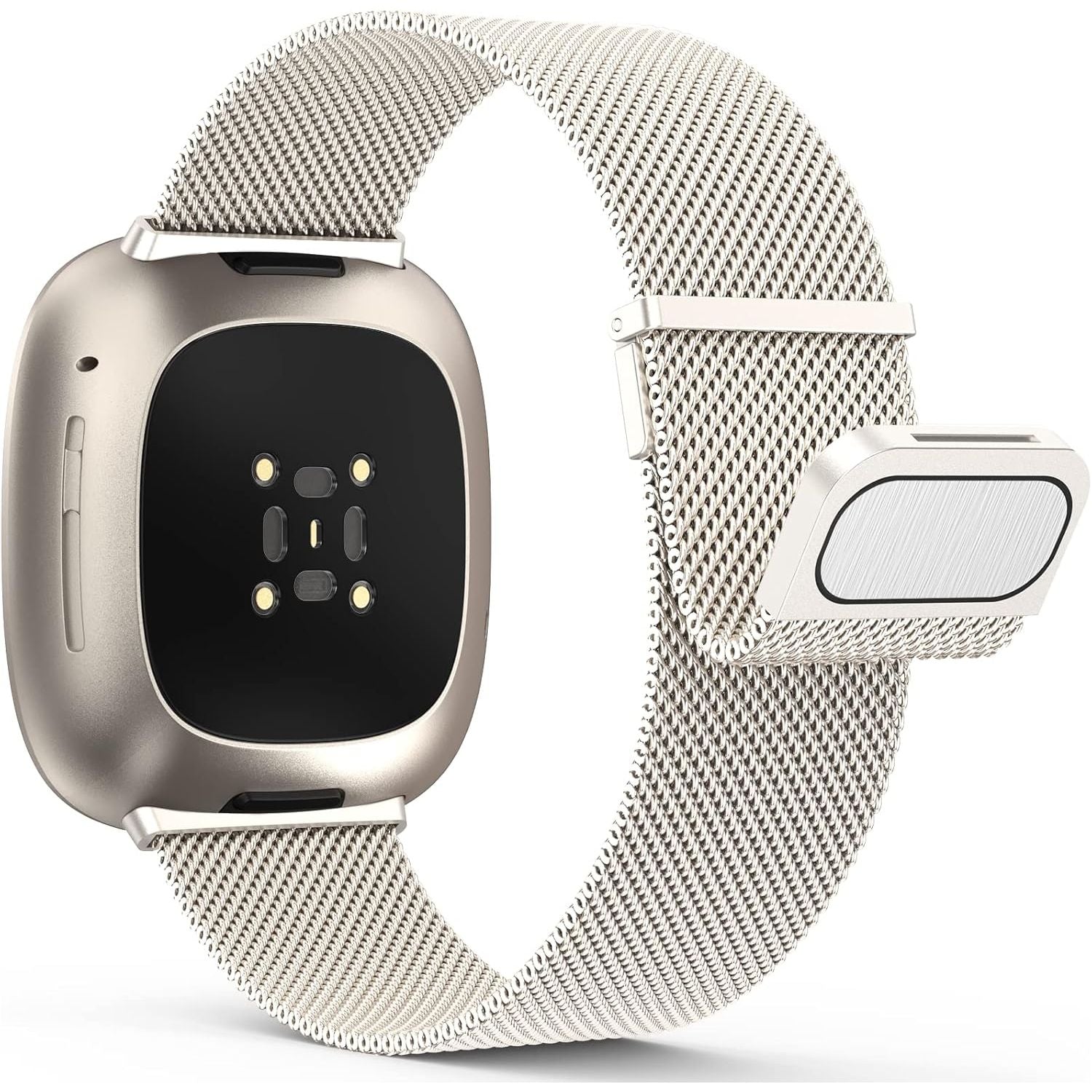 Verstelbare Roestvrijstalen Vervangende Bandjes met Dubbele Magnetische Sluiting - Compatibel met Fitbit Versa 3/Versa 4/Sense 2 - Luxe Zilver - Hoogwaardige Band voor Dames en Heren - Comfortabele Pasvorm en Veilige Bevestiging
