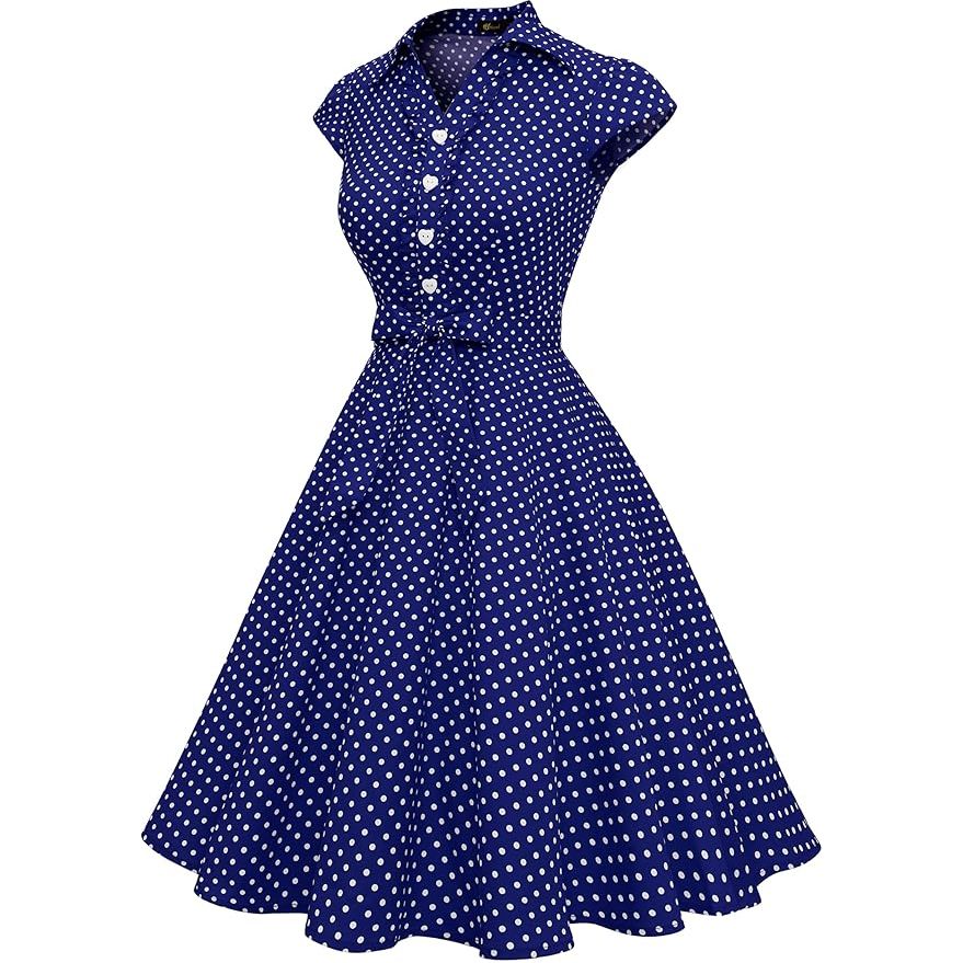 Dames 1950s Retro Swing Jurk – Vintage Rockabilly Stijl – Met Capmouwtjes, V-Hals, Verwijderbare Riem – Elegante A-Lijn Cocktailjurk – Perfect Voor Feestjes, Bruiloften en Formele Gelegenheden - Donker Blauw