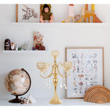 5-Armige - Gouden - Kandelaar - Kristallen - Tafeldecoratie - Hoog - Centrumstuk - Kaarsenhouder - Met - Glazen - Kaarsenkoppen - Voor - Diner - Bruiloft - Feest - Decoratie - Metaal - 66,5 cm - Hoog - Voor - Binnen - En - Buiten