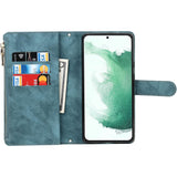 5G- Blauw Groen- Portemonnee Hoesje voor Samsung Galaxy S22 Plus/ S22+ met Magnetische Sluiting, Creditcardhouder en Riem- Samsung Galaxy S22 Plus/ S22+ Case van PU Leer- Telefoon Cover met Ritsvak en Schouderband voor Mannen en Vrouwen