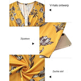 Vrouwen Zomerjurk - Zomerse Jurk met Korte Mouwen - Wikkeljurk met V-hals en Zakken - Knielengte Jurk met Zakken - Zomerse Kleding voor Dames met Korte Mouwen - Vrouwelijke Zomerjurk met Zakken - Zomerjurk met V-hals - Zomerse Knielengte Jurk met Zakken