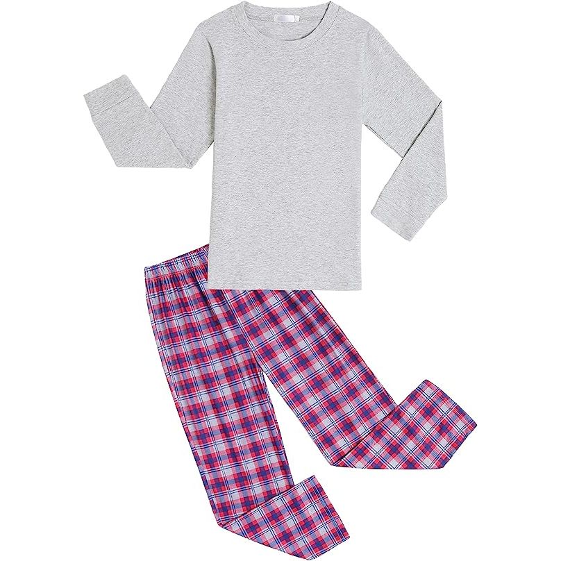 Comfortabele Kinderpyjama Set - Zachte Katoenen Top + Geruite Broek - Ideaal voor Ontspanning en Slapen