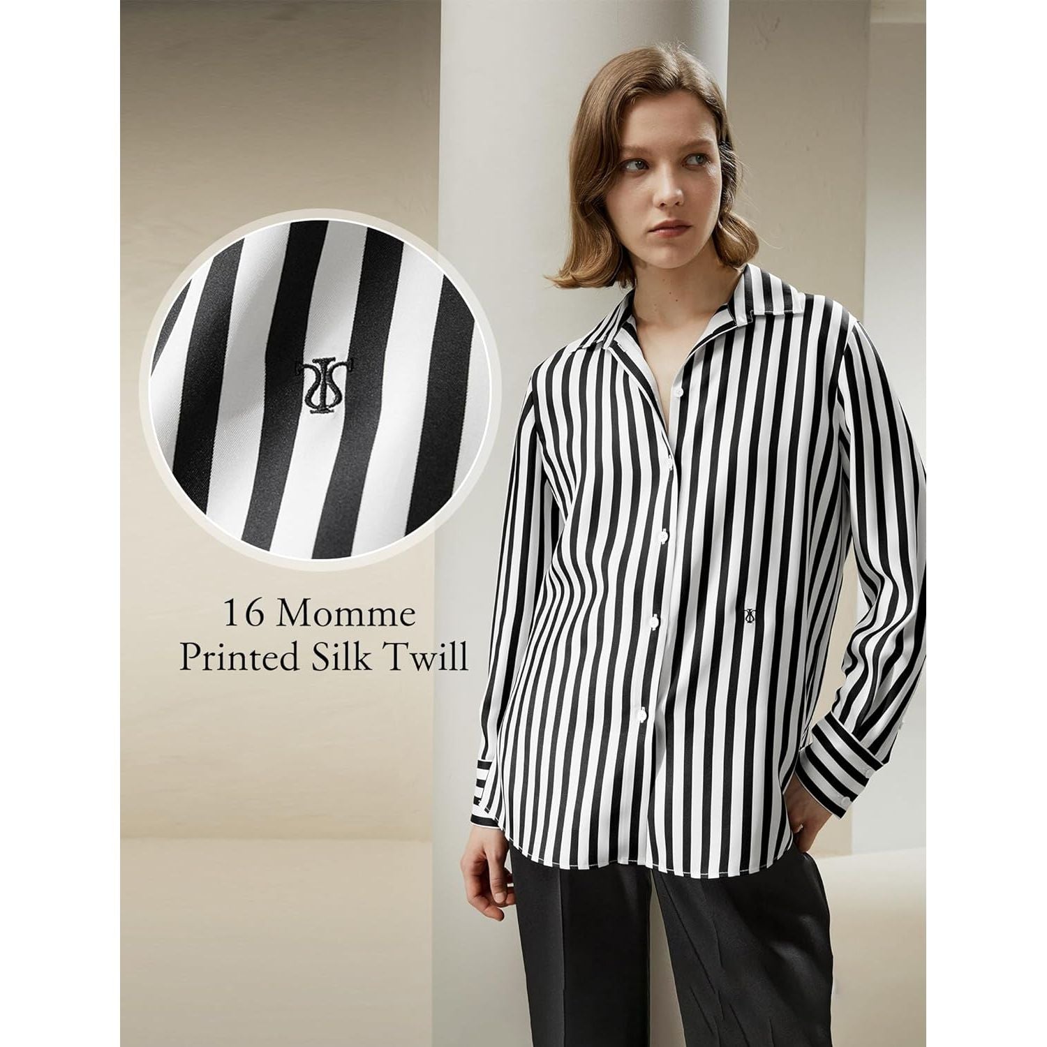 LILYSILK – Damesblouse – 100% Zijde – Blauw Witte Pinstripes – V-Hals – Lange Mouwen – Lichtgewicht – Ademend – Tijdloos Design – Maat S