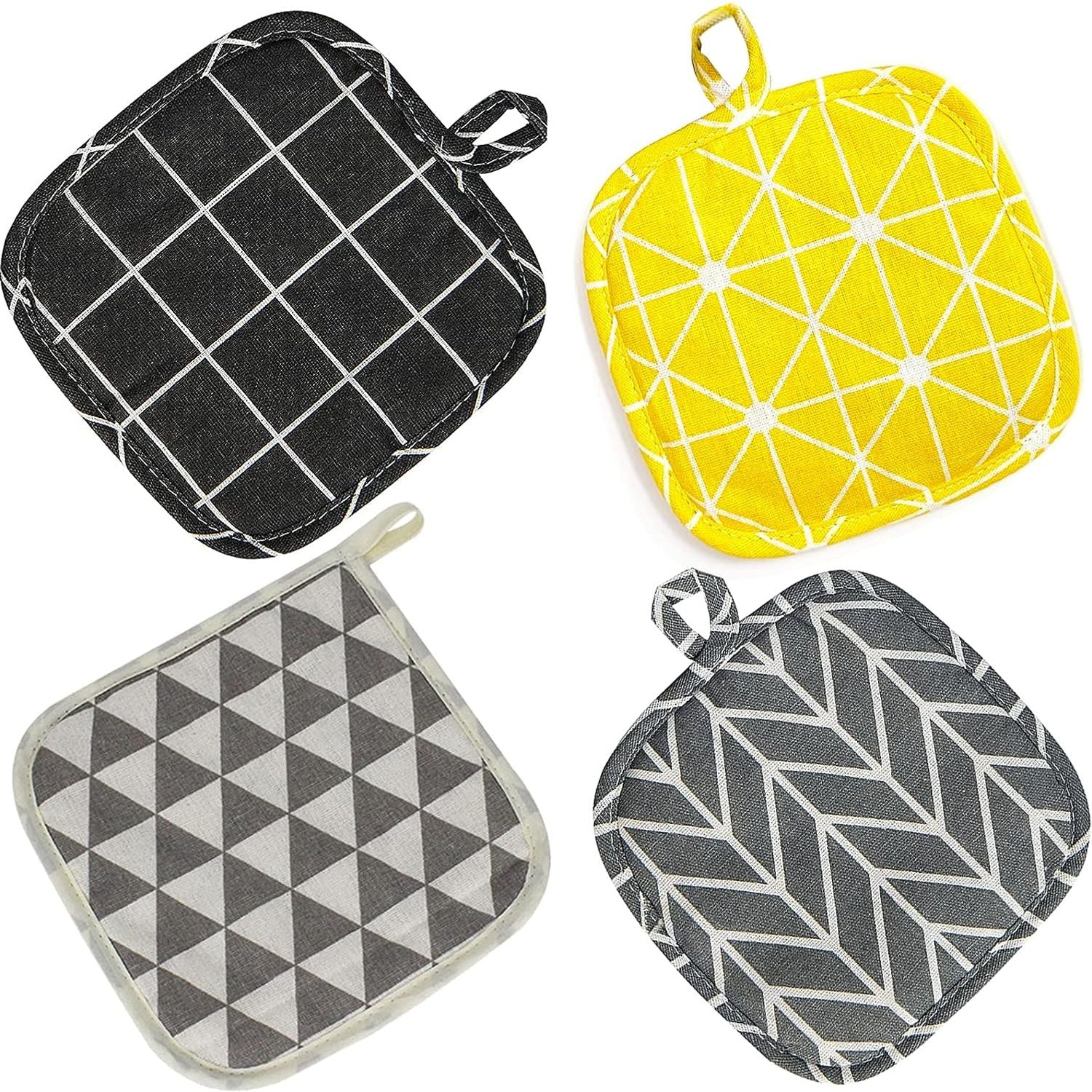 Set van 4 Katoenen Pannenlappen - 18x18cm - Hittebestendige Oven- & Kookhandschoenen - Stijlvolle Keukenaccessoires