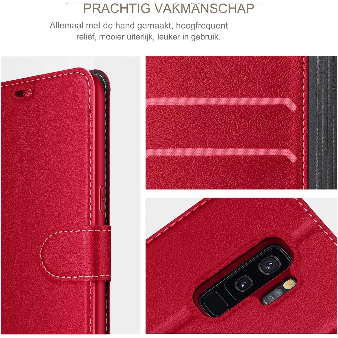 1-Stuks Hoesje voor Samsung Galaxy S9 Plus, Luxe Lederen Vouwbare Portemonnee Beschermhoes Telefoonhoesje met [Magnetische Sluiting, Kaartsleuf, Standfunctie] voor Samsung Galaxy S9 Plus (Rood)