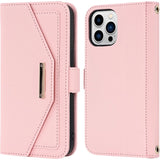 Mobiele telefoon ketting - iPhone 14 Pro Max hoesje met riem - Flip leren portemonnee telefoonhoes - Spiegelfunctie - Met 5 kaartsleuven - Magnetische sluiting - Beschermende flipcase voor iPhone 14 Pro Max - Roze