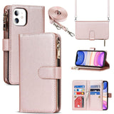 Mobiele Telefoon Ketting iPhone 11 pro Hoesje met Strap - Flip Leren Portemonnee Telefoonhoesje - 9 Kaartsleuven - Magnetische Sluiting - Flip Case Beschermhoes voor iPhone 11 - Handige Flipcase met Band - Wallet Case - Beschermende Telefoonhoes