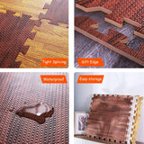 8 Stuks Houtlook Vloermatten – 60x60x1.2cm EVA Foam Tegels – Interlockende Vloertegels Met Rand – Schuimrubberen Puzzelmatten – Houtnerf Vloertegels Voor Gym Slaapkamer Speelruimte Yoga – Donker Bruin Geluidsdempend & Waterafstotend