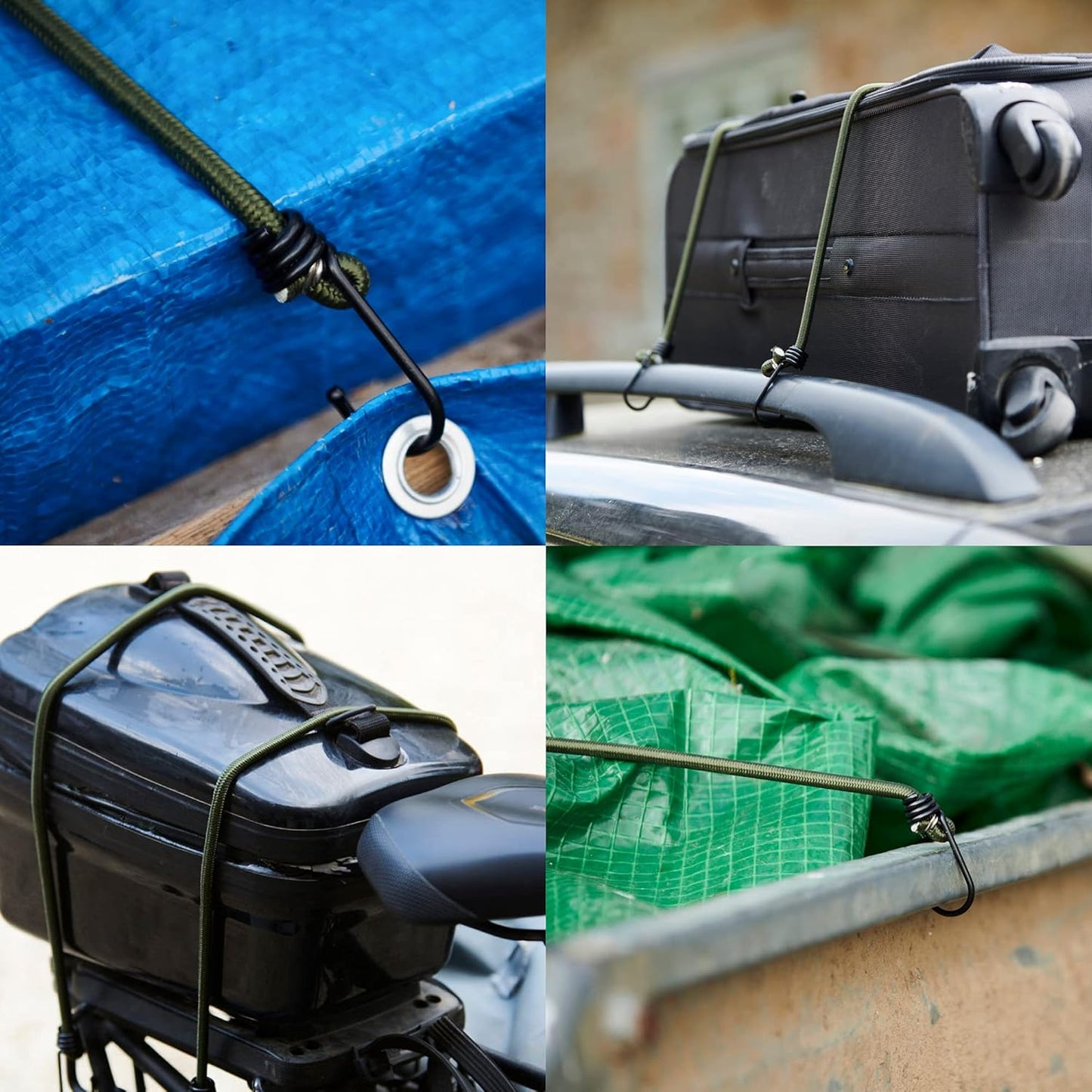 10 Stuks – Elastische Bungee Koorden 100 cm – Spanbanden met Haken – 8 mm Dikke Bagagespanners – J-Haak Sjorbanden – Weerbestendige Koorden voor Kamperen Vervoer Tuinwerk Fietsen Outdoor Gebruik – UV-Bestendig en Verstelbaar