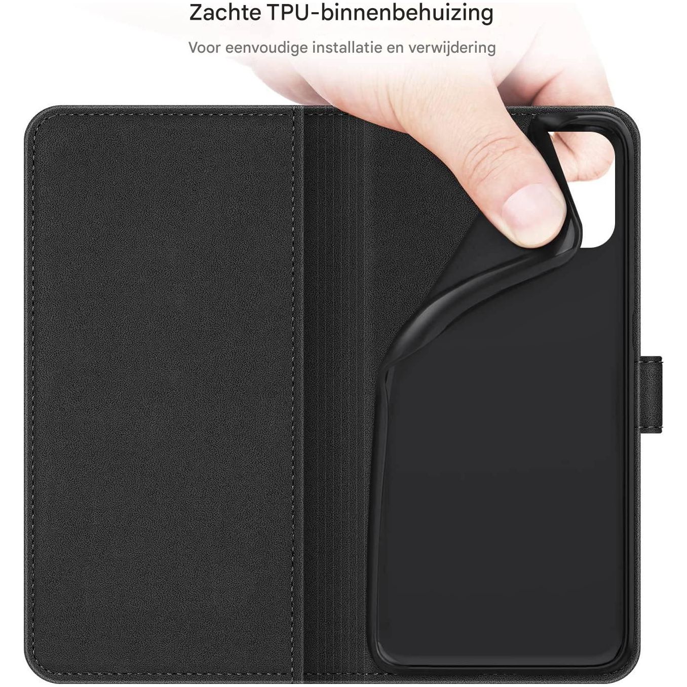 iPhone 11 Flip Hoesje – PU Leren Boekhoesje – Magnetische Sluiting – Wallet Case met Kaarthouder – Telefoonstandaard – Luxe Mat Zwart