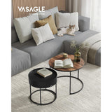 2 Stuks – Ronde Salontafelset Met Opbergruimte – VASAGLE Bijzettafels In Natuurlijk Walnoot En Inktzwart – Nestbare Tafels Met Verborgen Opbergvak – 60 En 44 cm Diameter – Moderne Woonkamertafels Met Stalen Frame En Opstaande Rand