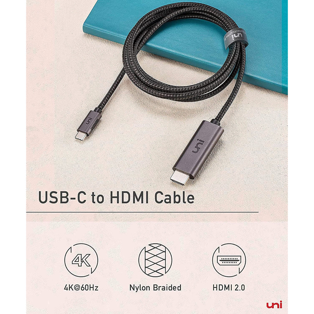 Lange - USB C naar HDMI kabel - 4K @ 60Hz - USB Type C naar HDMI kabel - Compatibel met Thunderbolt 3 - voor MacBook Pro, MacBook Air, iPad Pro, Surface Book 2, Samsung S10 en meer - 1,8 m / 6 ft - Grijs