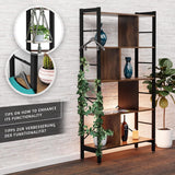 Houten Boekenkast met 4 Niveaus - Industrieel Wandrek - Vrijstaande Kast van MDF en IJzeren Frame - Staande Kast in Vintage Bruin en Zwart - Houten Etagère Boekenrek - Open Plankenkast voor Woonkamer of Kantoor