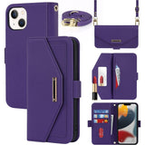 iPhone 13 Telefoonketting Hoesje met Riem - Mobiele Telefoonhoes iPhone 13, Flip Lederen Portemonnee Hoesje, Ingebouwde Spiegel, 5 Handige Kaartsleuven, Sterke Magnetische Sluiting - Beschermende Flip Case Hoes voor iPhone 13