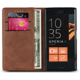 Compact Portemonnee Hoesje voor Sony Xperia X Compact - Premium Flip Lederen Hoesje, [3 Kaartsleuven][Staande Houder][Magnetische Sluiting], Lederen Beschermhoes voor Sony Xperia X Compact - Donkerbruin