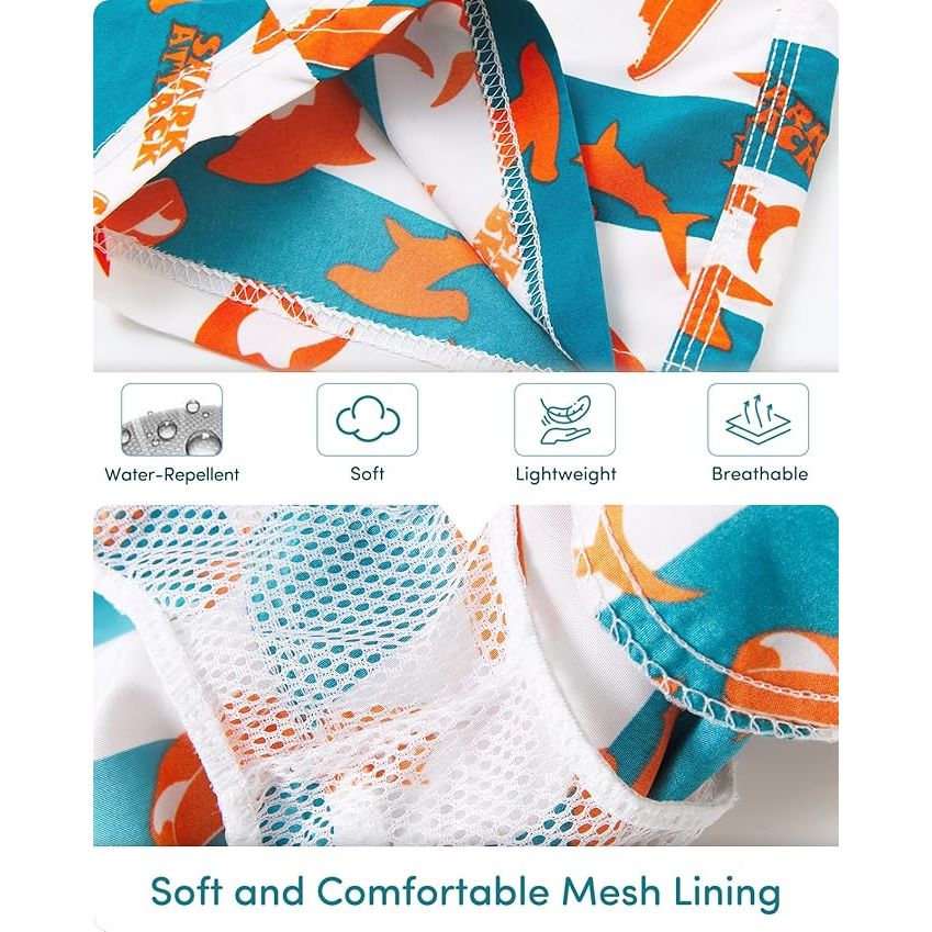Jongens Zwemshorts - Sneldrogend en Comfortabel - Lichtgewicht en Ademend Polyester - Losse Pasvorm met Mesh Binnenbroek - Elastische Tailleband met Trekkoord - Zijdelingse Zakken en Achterzak met Klittenbandsluiting - Coole Motieven