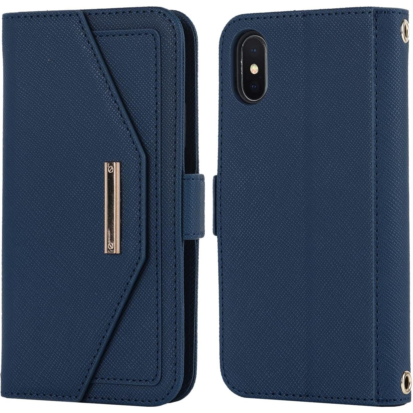 Mobiele Telefoonketting iPhone X/XS Hoesje met Bandje – Mobiele Telefoonhoes iPhone X/XS – Flip Lederen Portemonnee Mobiele Telefoonhoes – Spiegel – Met 5 Kaartsleuven – Magnetische Sluiting – Flip Beschermhoes: Stijlvolle Bescherming en Functionaliteit