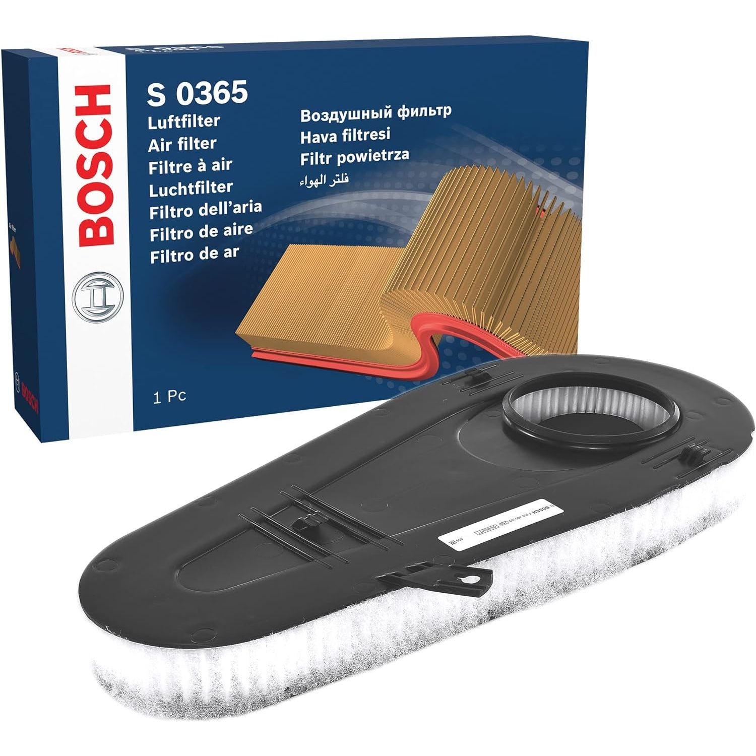 Bosch Auto luchtfilter S0365 – motor luchtfilter element – vervangingsfilter voor verbrandingsmotor – rechthoekige luchtinlaat filter – geplooid papier met afdichtrand – 1 stuk – betrouwbare luchttoevoer filter voor personenauto