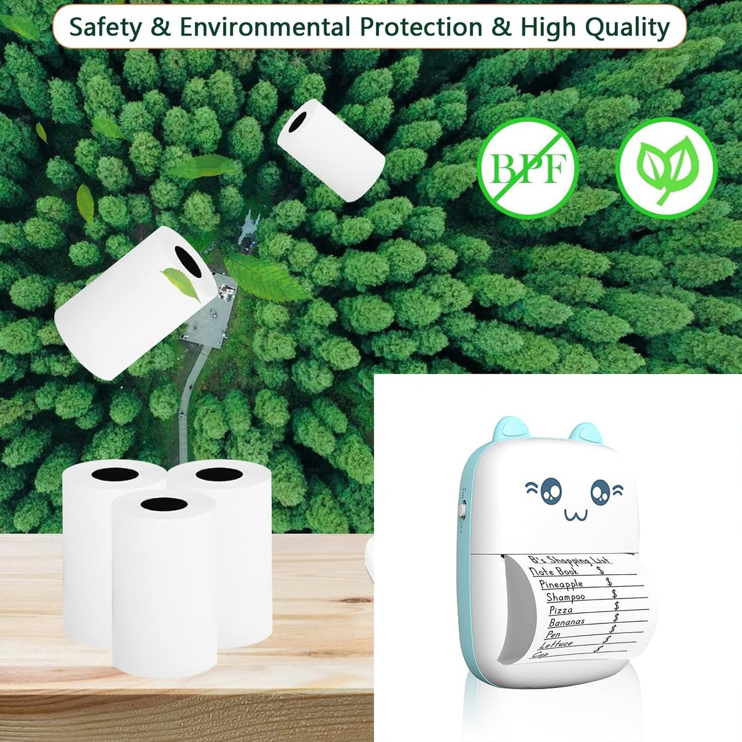 5 Rollen Thermisch Printerpapier Zonder Inkt – Supfoto 57 mm x 20 mm Rol – Zelfklevend en Gewoon Papier voor Mini Bluetooth Printers, Stickers, Bonnen, Foto’s, Notities en Dagboek – BPA-vrij, Waterdicht en Krasbestendig Printpapier