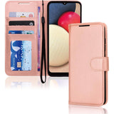 Portemonnee Lederen Hoesje voor Galaxy A02s - Flip Beschermhoes met Portemonnee Kaarthouder, Stand en Polsband - Roségoud PU Lederen Hoesje met Magnetische Sluiting Ontworpen Voor Samsung A02s, Luxe Bescherming, Handige Stand, Veilige Sluiting