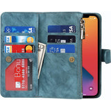 iPhone 12 Pro Max Hoesje Met Lanyard - iPhone 12 Pro Max Case - Flip Wallet Lederen Hoes - 9 Kaartsleuven - Dubbele Magnetische Sluiting - Beschermende Cover Voor iPhone 12 Pro Max - Lichtblauw - Shockproof TPU Beschermhoes