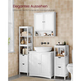 VASAGLE Wastafelonderkast Met 2 Deuren – Badkamerkast 70 x 70 x 40 cm – Opbergkast Met Verstelbaar Legplankje En Sifonuitsparing 19,5 x 15 cm – MDF – Wolkenwit – Moderne Onderkast Voor Wastafel Of Wasruimte