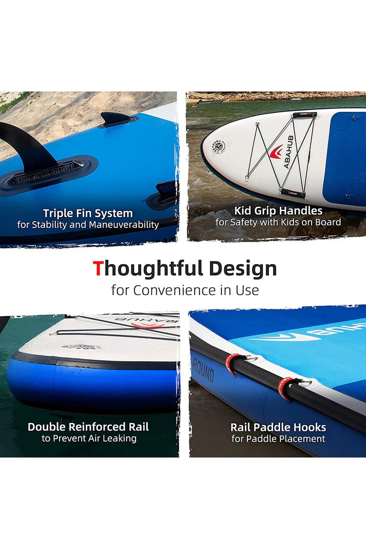 ABAHUB Opblaasbaar SUP Board 320 x 86 x 15 cm – Stand Up Paddleboard met Kajakzitje, Carbon Fiber Dubbele Peddel & Complete Accessoires – Tot 170 kg – Voor Yoga, Toeren & Familie