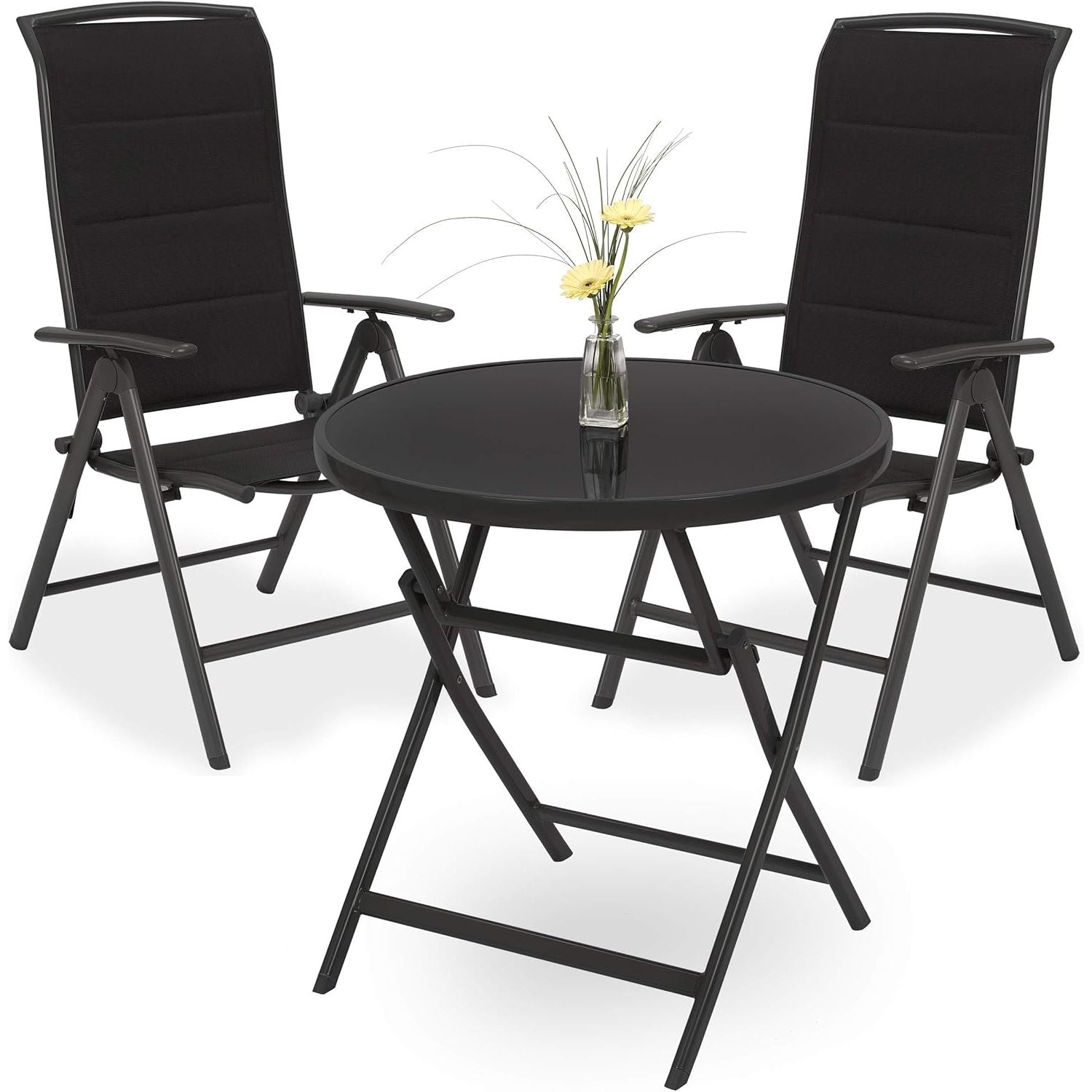 BRUBAKER Milano – Inklapbare Ronde Tafel – Ø 70 cm – Glazen Tafelblad – Metaal – Weerbestendig – Antraciet – Te Gebruiken als Bijzettafel of Eettafel – Voor Binnen en Buiten