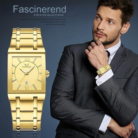 1-Stuks Herenhorloges Roestvrij Staal Datum Polshorloge Heren Analoge Quartz Horloges met Roestvrij Stalen Band Rechthoekige Kalender 3ATM Waterdichte Horloges Geschenken voor Mannen Multicolor