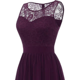 Lange Avondjurk Dames – Kanten Cocktailjurk Maxi Jurk Voor Feest – Chiffon Galajurk Met Ronde Hals – Ankle Length Jurk Voor Trouwfeest Ceremonie Prom Bruidsmeisje – Elegante Jurk Met Effen Kleur – XL Maat 142cm Lang