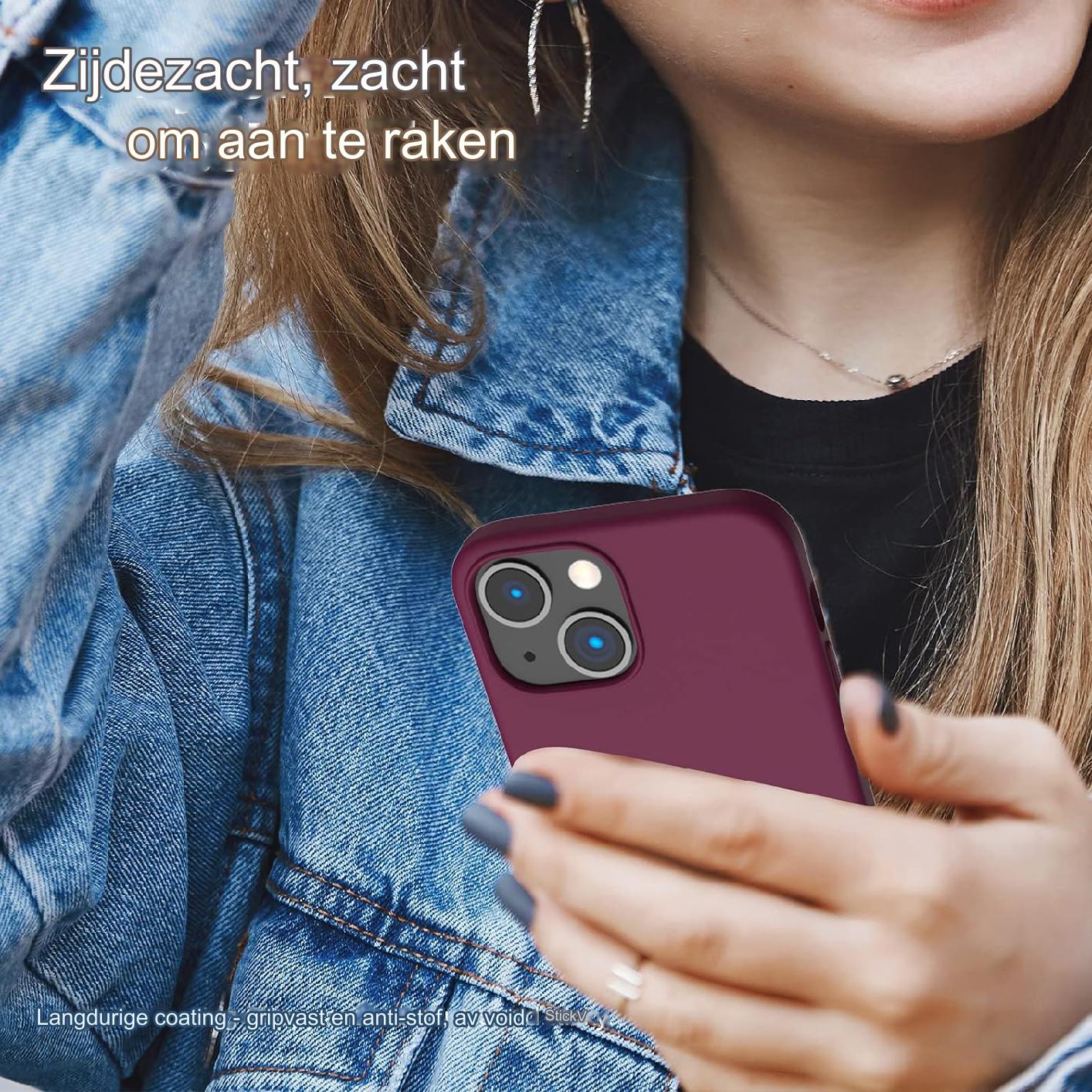 Karakter Ultra-Beschermende 3-Lagen Vloeibare Siliconen Hoesje voor iPhone 13 Mini - Volledig Bedekt Zachte Gelrubberen Hoes met Microfiber Voering - 5.4 Inch - Wijnrood - Luxe Beschermhoesje met Zachte Textuur - Precieze Pasvorm - Duurzame Bescherming