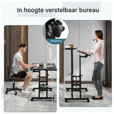 Mobiele Laboratoriumtafel / Bureau - In Hoogte Verstelbare Werktafel met Wieltjes - Ergonomische Zit-Sta Tafel en Presentatiewagen - Staand Bureau - PC-Werkstation voor Thuis en Kantoor - Zwart