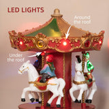 Muziekdoos Carrousel – LED Verlichting – 3 Paarden – Draaibare Kermismolen – Speelt 8 Muziekstukken – Batterij Gevoerd – Klassieke Draaimolen – Kerstversiering – Decoratie Voor Woonkamer, Slaapkamer en Open Haard – 18,5 cm Hoog