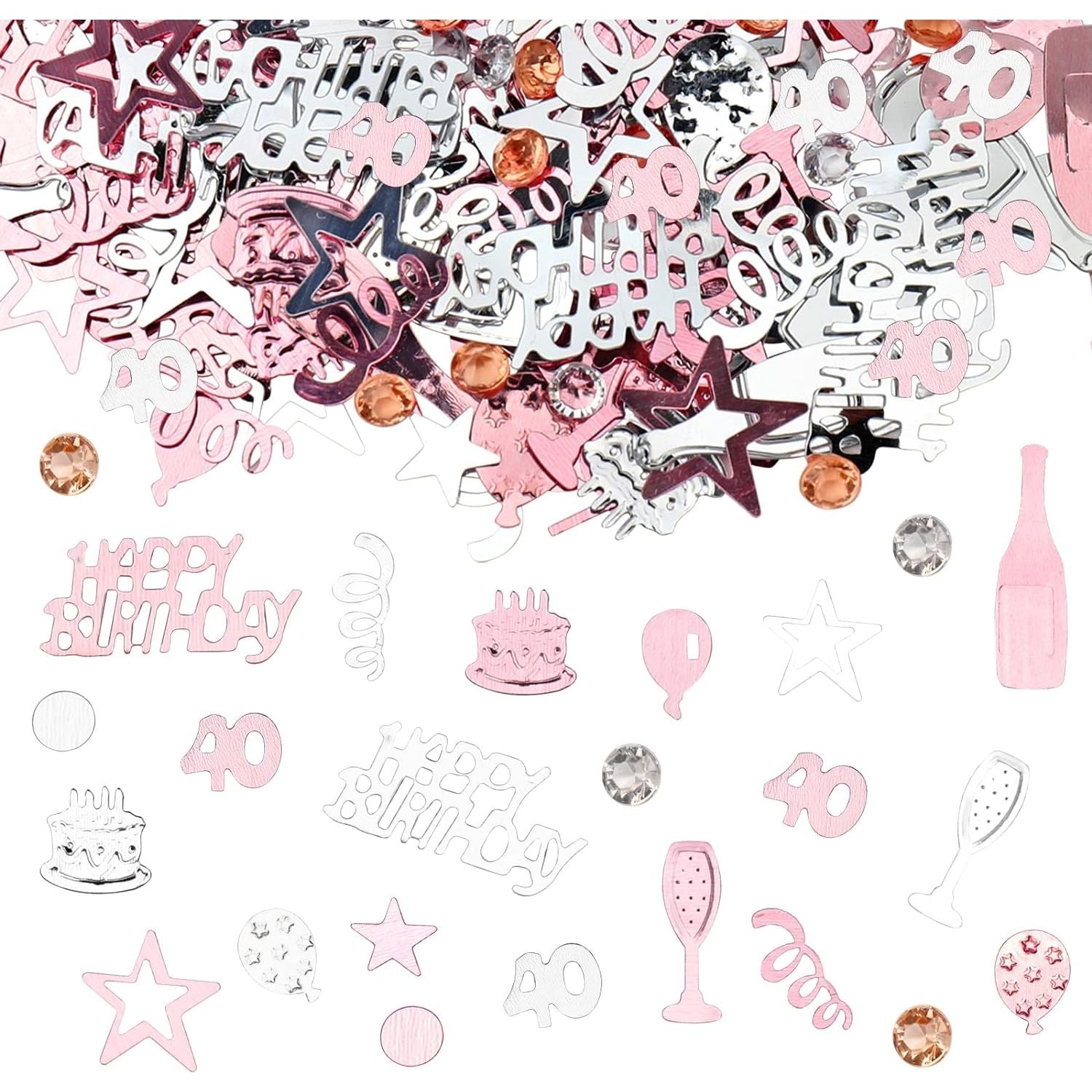 40ste Verjaardag Confetti Set - Schitterend Roségoud & Zilver Thema - Luxe Tafeldecoratie - Unisex Design Geschikt voor Vrouw & Man - Feestelijke Versiering voor Jubileum - Decoratieve Confettimix voor Verjaardagsfeest